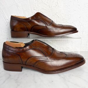 Johnston & Murphy Cormac Mens 11 Wingtip Slip-On Shoes Cognac Italian Calfskin